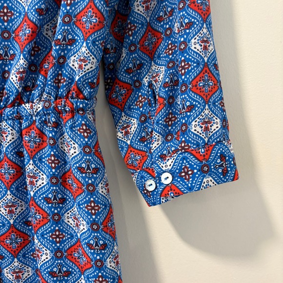 Daniel Rainn Womens Dress Size S Blue Red White Print 3/4 Sleeve Drawstring - Picture 10 of 12